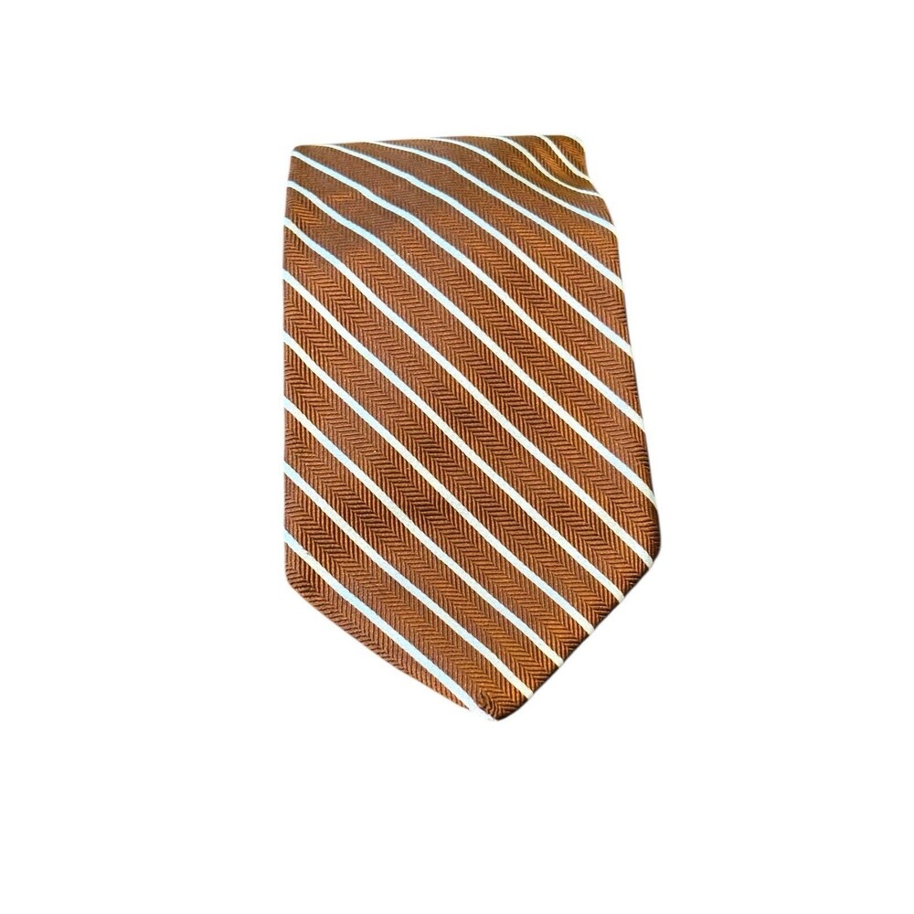 Barbara Blank New York Handmade 100% Silk Tie Copper Rust White Repp Stripe Vtg‎